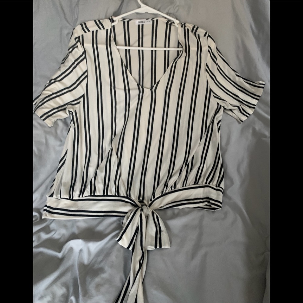 Doublju striped blouse with tie bottom